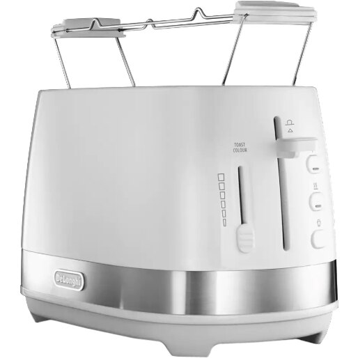 Prajitor de paine De'Longhi Active Line CTLA2103.W, 900 W, 2 Felii, Control electronic rumenire, Suport de incalzire, Alb