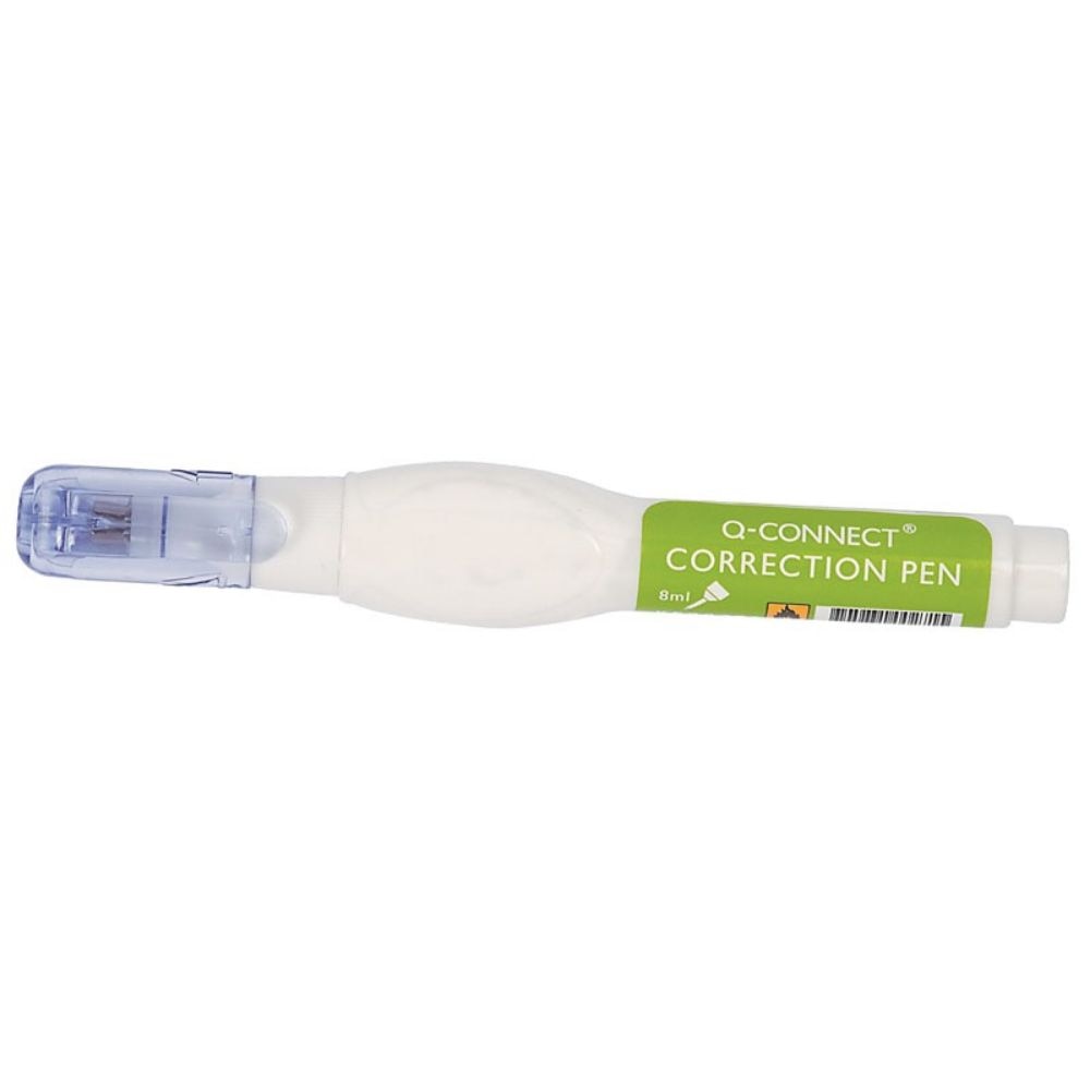 Corector cu Varf Metalic pe Baza de Alcool Q-CONNECT, 8 ml, Corp Alb/Verde