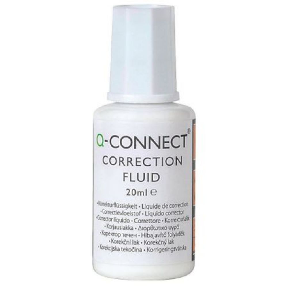 Corector Fluid cu Pensula Q-CONNECT, 20 ml, Uscare Rapida