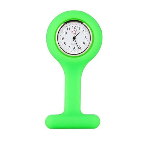 Ceas pentru asistente medicale sau doctori, mini brosa pentru tunica din silicon, Verde