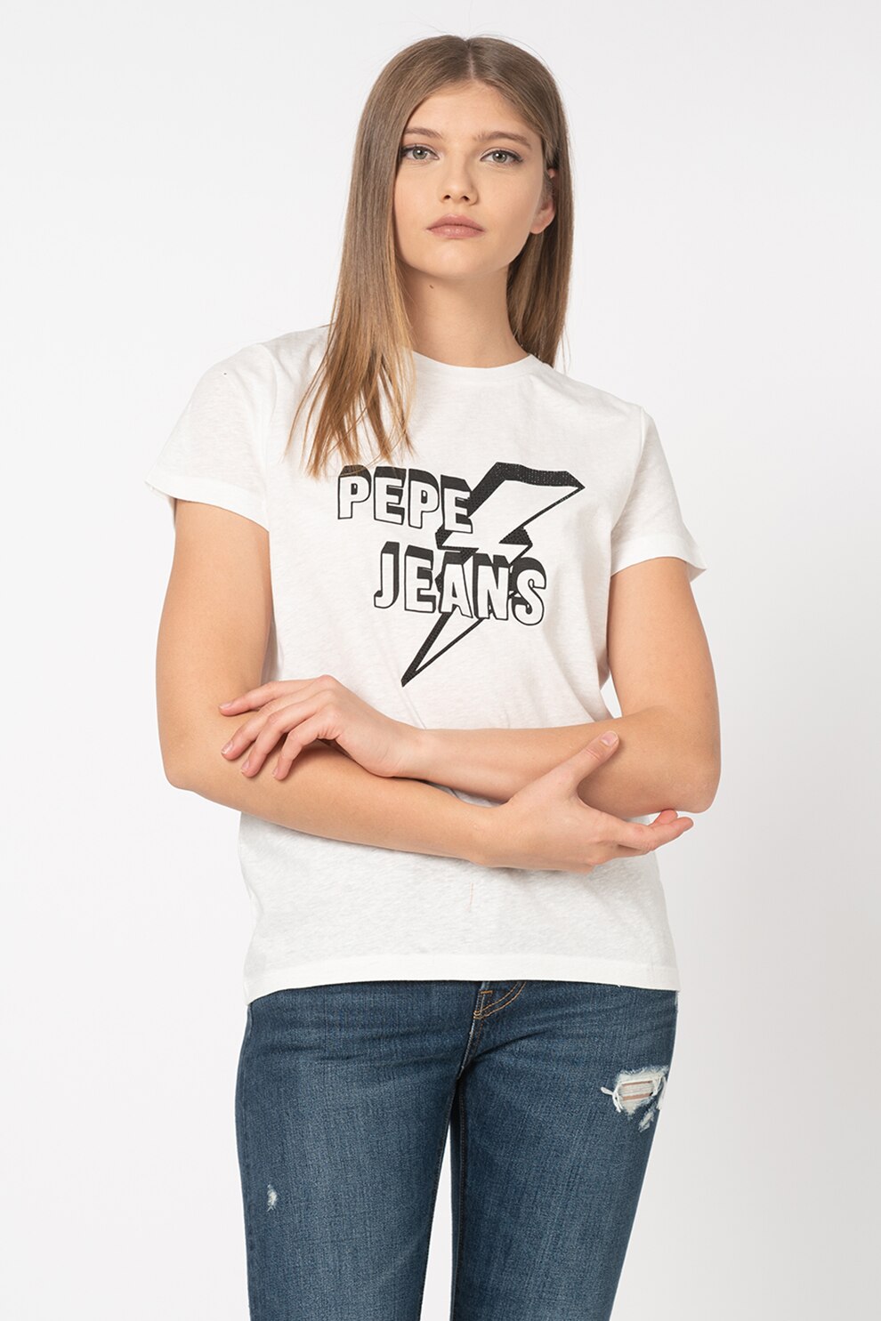 Pepe Jeans London, Tricou cu imprimeu logo Clover, Alb, XS