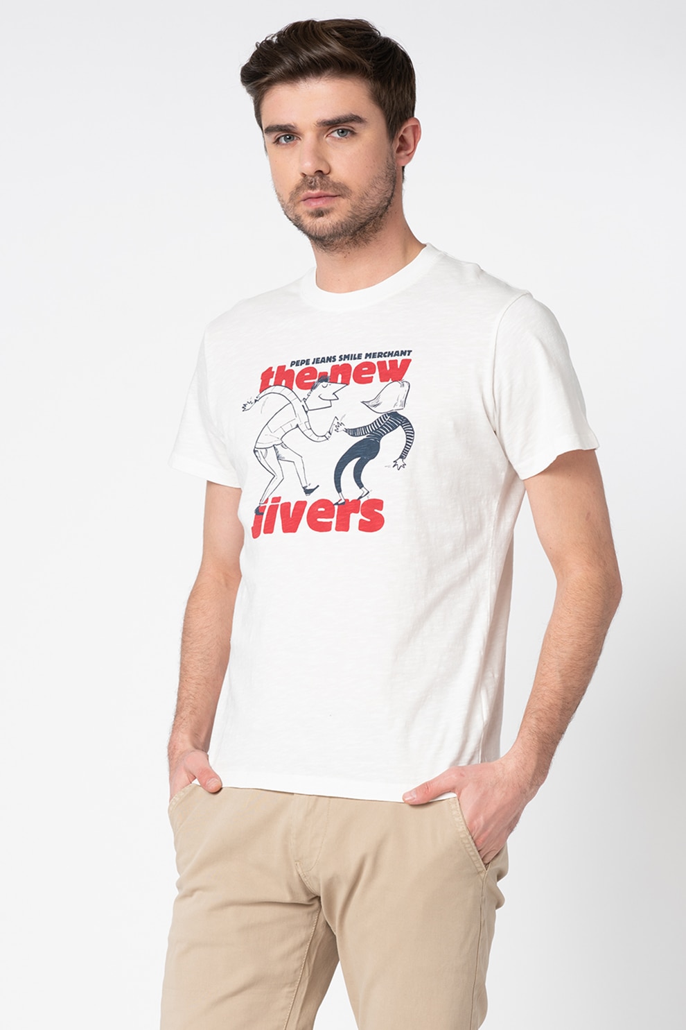 Pepe Jeans London, Tricou regular fit Brent, Alb prafuit