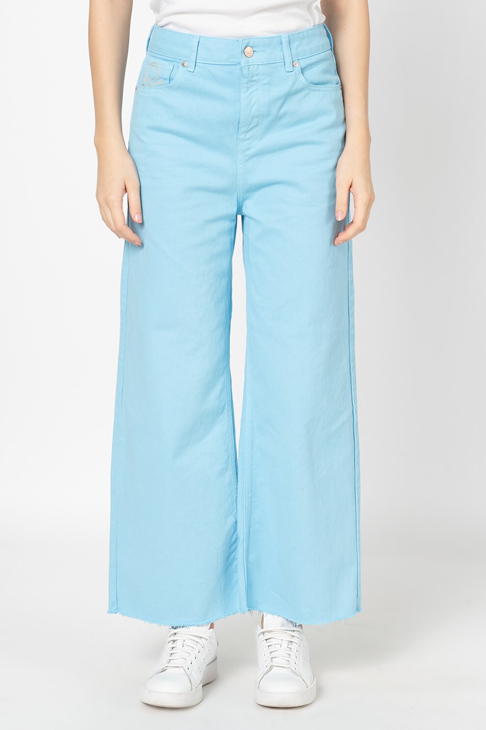 United Colors of Benetton, Blugi cu croiala dreapta si talie medie, Albastru aqua