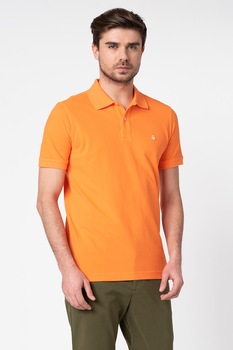 United Colors of Benetton - Galléros póló hímzett logós részlettel, Mandarinszín