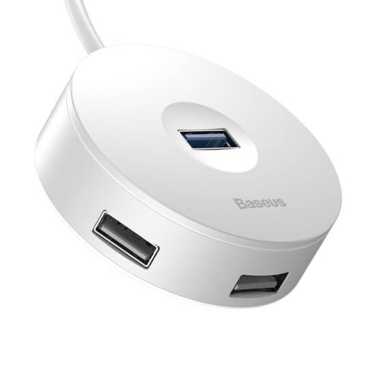 Baseus USB Round Box Hub Adapter - 4-портов USB хъб за компютри и лаптопи (100 см) (бял)