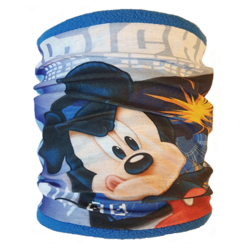 Fular Mickey Mouse, model tub reversibil, 50 x 22 cm, polar fleece/jersey, interior albastru
