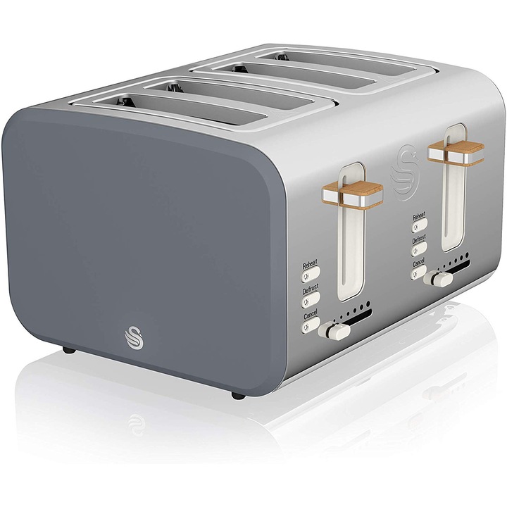 Тостер Swan Nordic Collection, 1600 W, 4 филии, Сив