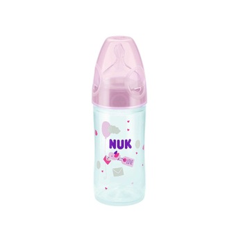 Biberon din polipropilena cu tetina din silicon 250 ml 6-18 luni Nuk First Choice+ Love 741625, Roz Biberon din polipropilena cu tetina din silicon 250 ml 6-18 luni Nuk First Choice+ Love 741625, Roz