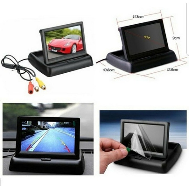 Monitor 4.3 Pliabil Cu Camera Marsarier 4 Led Alimentare Mufa Bricheta Auto 12v