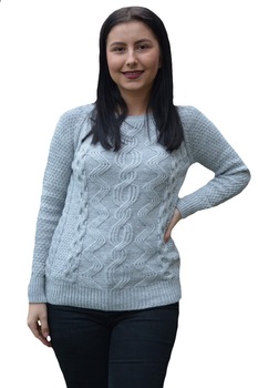 Pulover tricotat ,model in opturi,3D,D&J Exclussive, Gri Pulover tricotat ,model in opturi,3D,D&J Exclussive, Gri