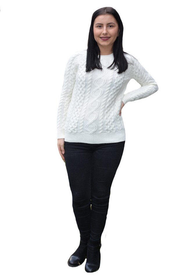 Pulovar tricotat Jenny cu design rafinat, D&J Exclussive, Alb