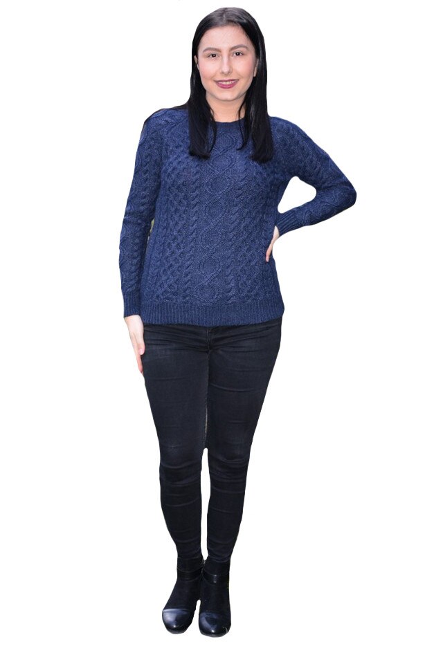 Pulovar tricotat Jenny cu design rafinat, D&J Exclussive, Albastru marin