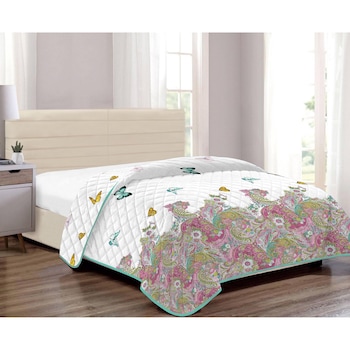 Cuvertura pat Kring Butterfly, 100% bumbac, 180 gsm, 180x200 cm, Multicolor Cuvertura pat Kring Butterfly, 100% bumbac, 180 gsm, 180x200 cm, Multicolor
