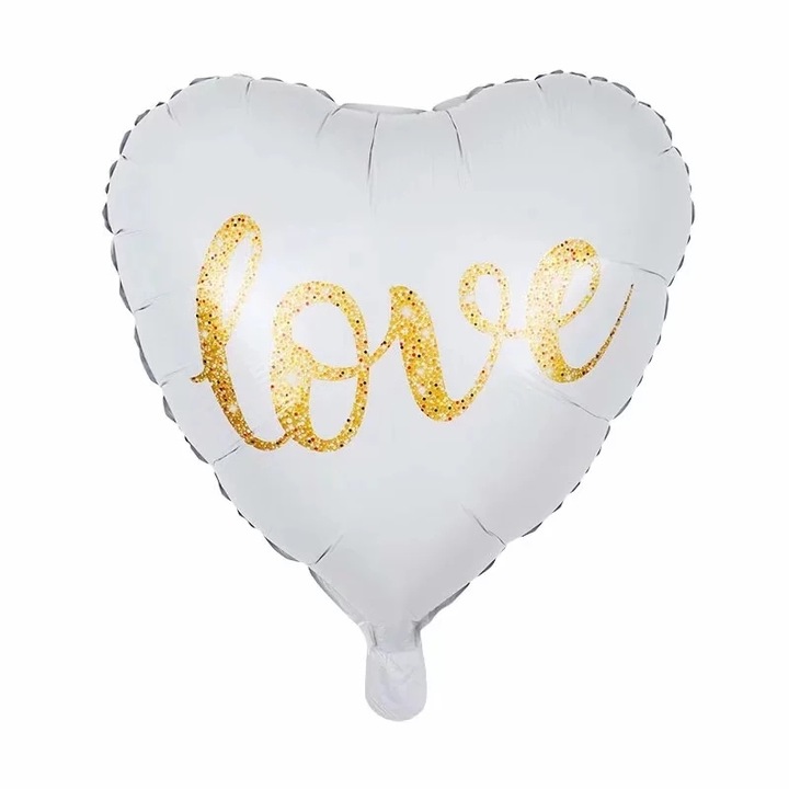 Fólia lufi, szív alakú arany Love írással
