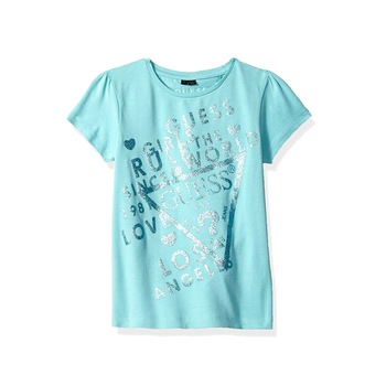 Tricou cu imprimeu text, Guess, Turcoaz Tricou cu imprimeu text, Guess, Turcoaz