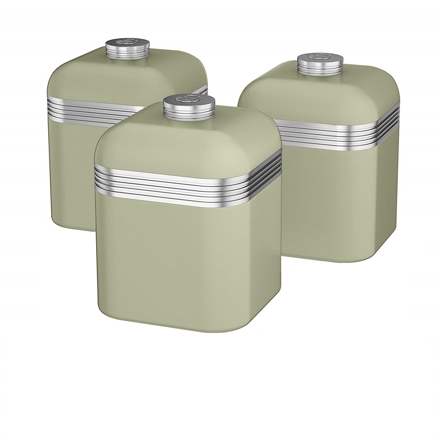 Set 3 cutii depozitare Retro pentru bucatarie, Swan SWKA1020GN, Design Retro, Material Metal