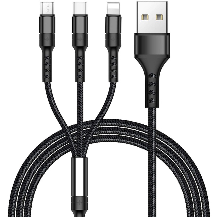 AIX Gyorstöltő kábel / A ++ / AIX / Gyorstöltés / mikro USB / C típus / Iphone / Samsung / 1.2M / fekete