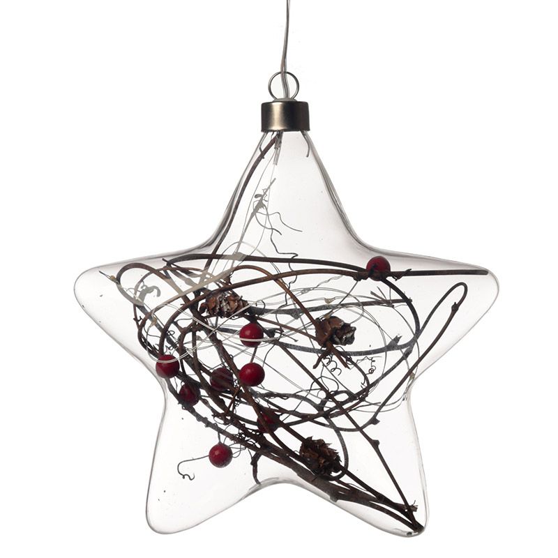Decoratiune de Craciun cu leduri Steaua Craciunului, sticla transparenta, 18 cm