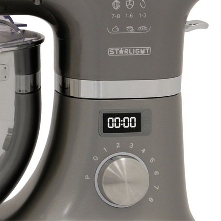 Mixer cu bol Star-Light SMD-5510W, 1000W, Bol 5.5l Inox, Display, Timer, 8 Viteze, Functie Pulse, Aluminiu Gri