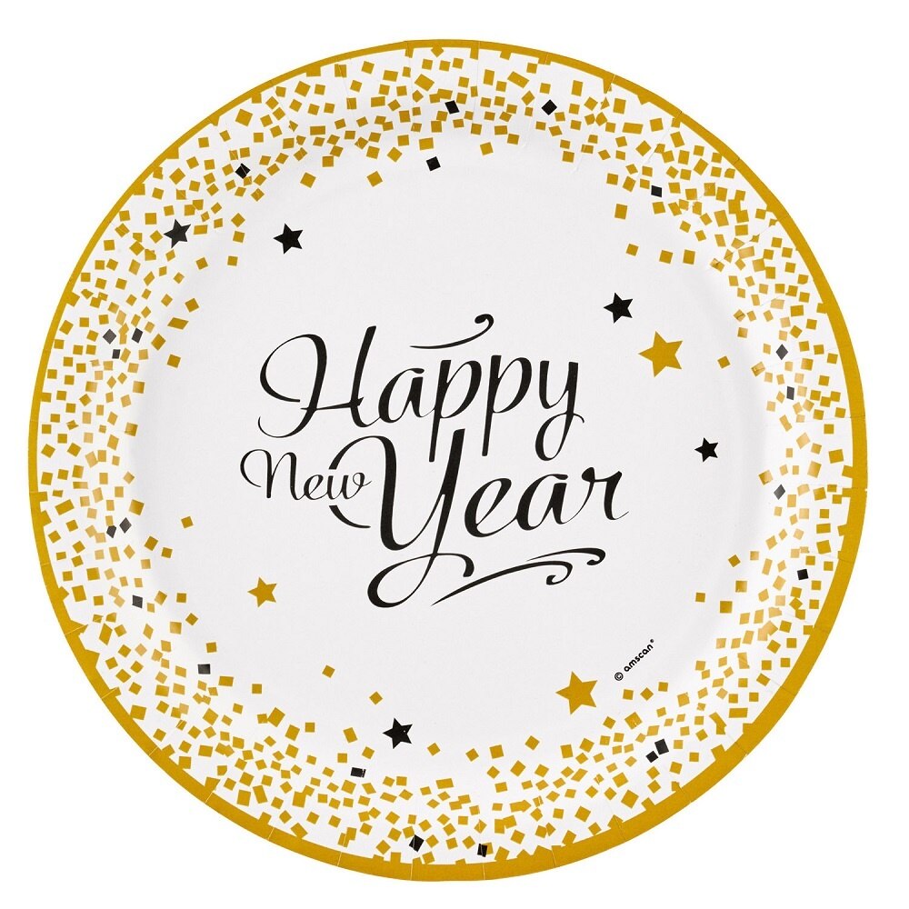 Farfurii carton Happy New Year Confetti, 23 cm, Radar 9902270, Set 8 buc