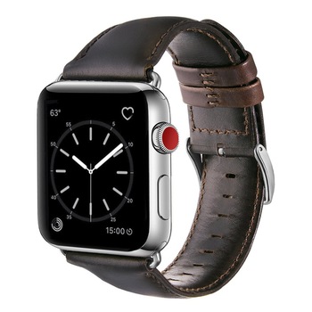 Curea piele compatibila Apple watch, 42-44mm, maro inchis business clasic, bratara curea ceas Curea piele compatibila Apple watch, 42-44mm, maro inchis business clasic, bratara curea ceas