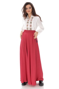 Fusta rosie ROH lunga cu buline albe - FR465, S-M Fusta rosie ROH lunga cu buline albe - FR465, S-M