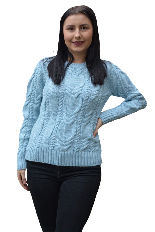 Pulovar tricotat Alexa cu design rafinat, D&J Exclussive, Albastru deschis