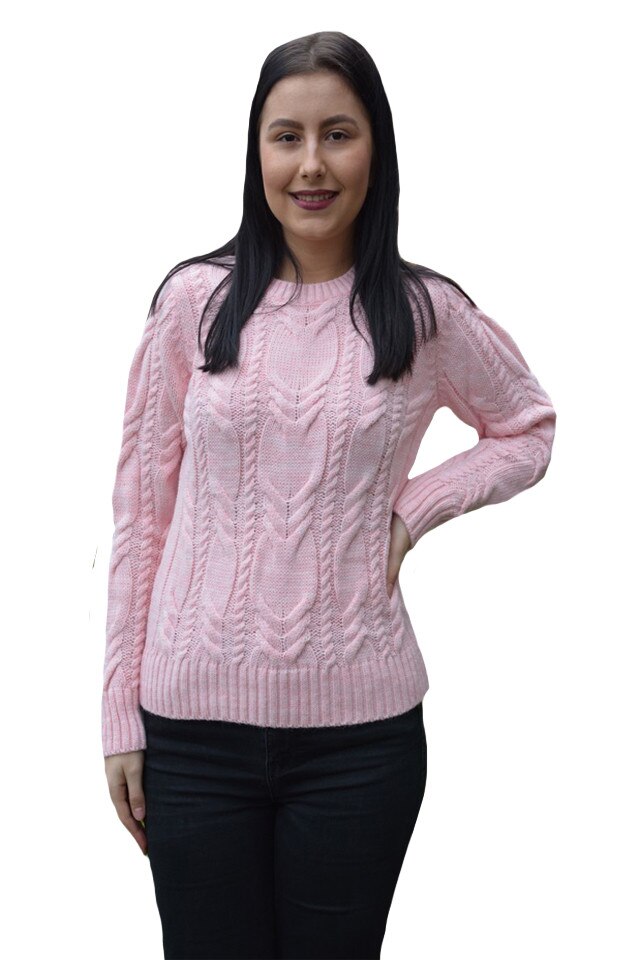 Pulovar tricotat Alexa cu design rafinat, D&J Exclussive, Roz
