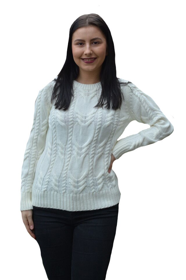 Pulovar tricotat Alexa cu design rafinat, D&J Exclussive, Alb