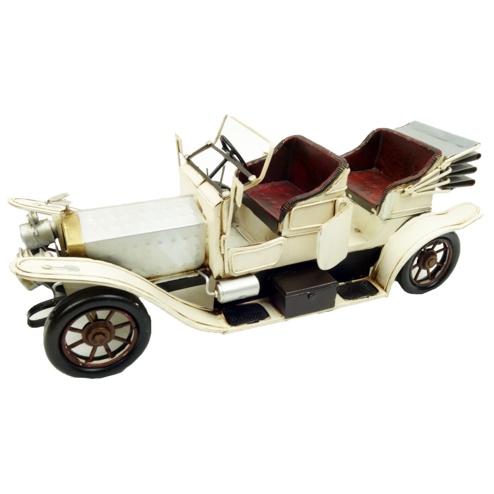 Decoratiune in forma de masina de colectie, din metal, vintage, 42 cm, crem maro