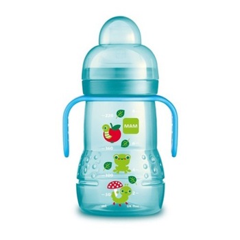 Biberon cu cioc si tetina din silicon 220 ml 4+ luni MAM Trainer+ 391217A, Albastru Biberon cu cioc si tetina din silicon 220 ml 4+ luni MAM Trainer+ 391217A, Albastru