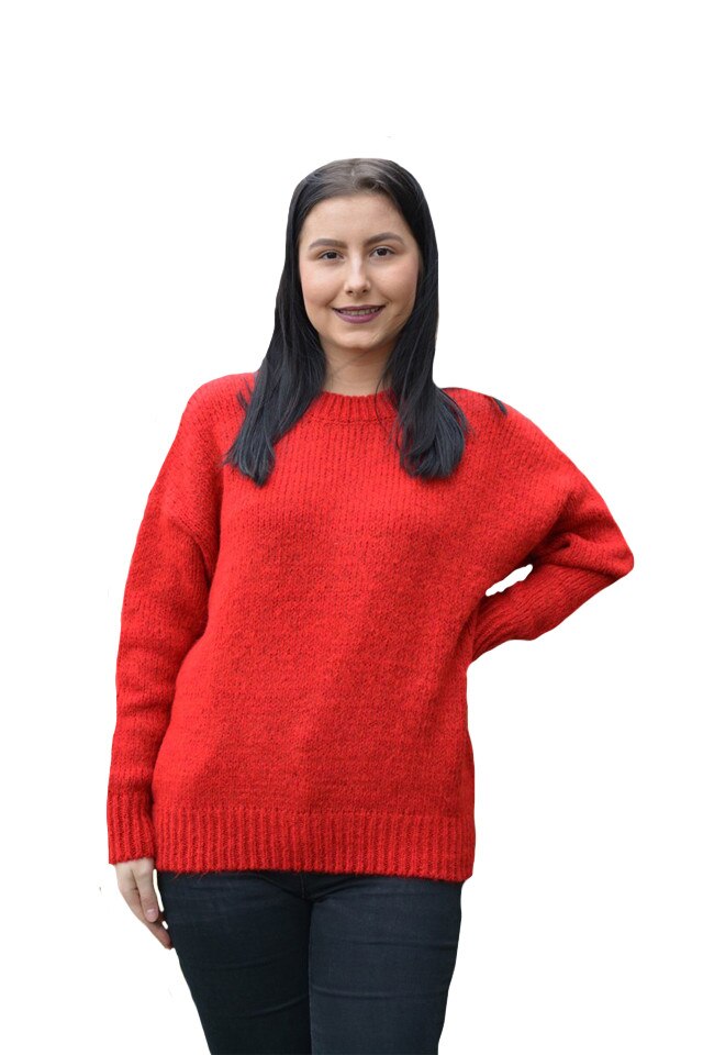 Pulover tricotat Kala, simplu, D&J Exclussive, Rosu