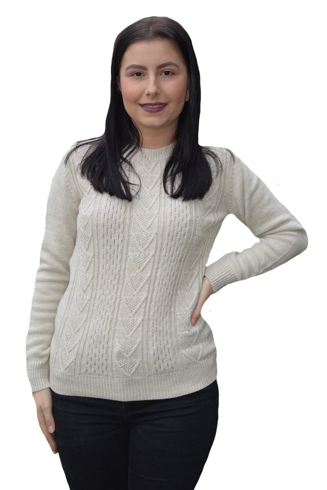 Pulover tricotat Adala, cu model rafinat, D&J Exclussive, Alb