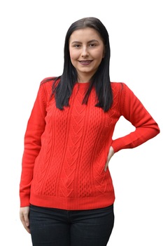 Pulover tricotat Adala, cu model rafinat, D&J Exclussive, Rosu Pulover tricotat Adala, cu model rafinat, D&J Exclussive, Rosu