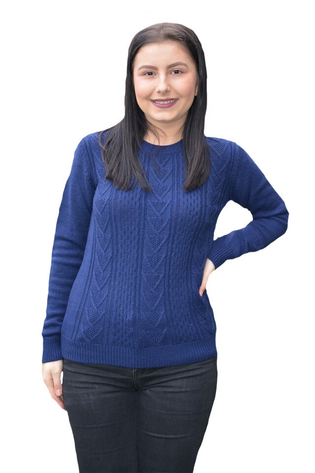Pulover tricotat Adala, cu model rafinat, D&J Exclussive, Albastru marin