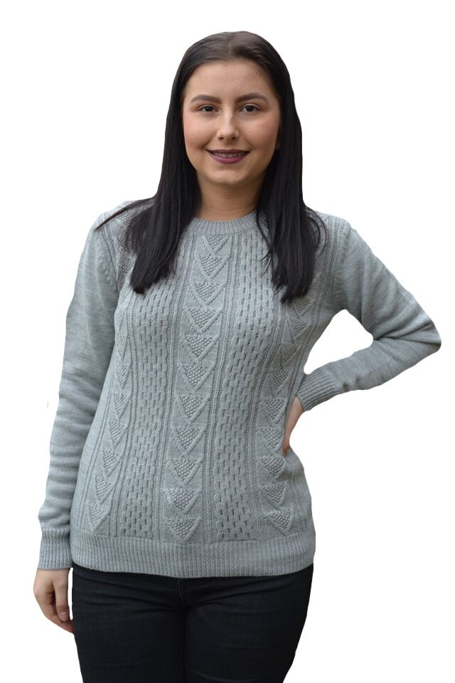 Pulover tricotat Adala, cu model rafinat, D&J Exclussive, Gri