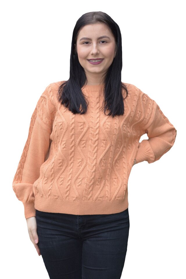 Pulovar tricotat Lara, cu model rafinat, D&J Exclussive, Portocaliu