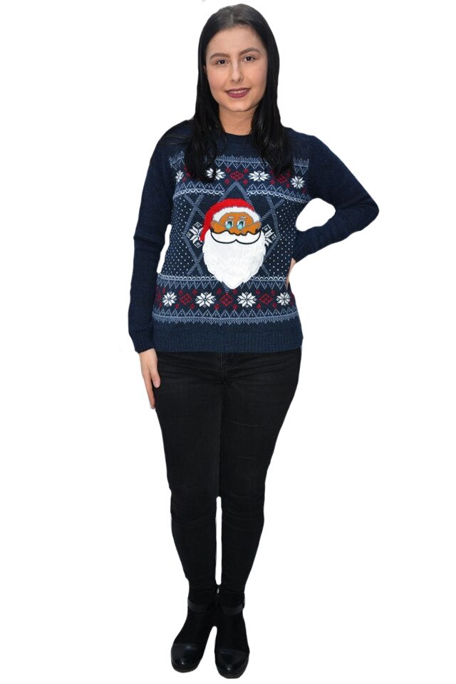 Pulovar tricotat cu reni, D&J Exclussive, Albastru marin