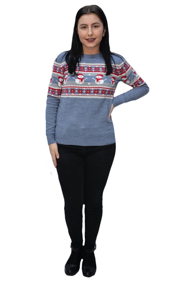 Pulover tricotat ,model deosebit,3D,D&J Exclussive, Albastru-rosu