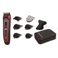 Aparat de tuns barba Rowenta Structure Precision TN4422F0, pieptene ajustabil pe 5 trepte 3-7mm, setare precizie 1mm, accesoriu pentru ras, autonomie 60 min, lame cu invelis din titan, rezistent la apa, 6500 rpm, husa inclusa, negru/rosu