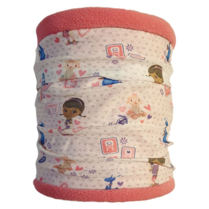 Fular Doctorita Plusica, roz, model tub reversibil, 50 x 22 cm, polar fleece/jersey