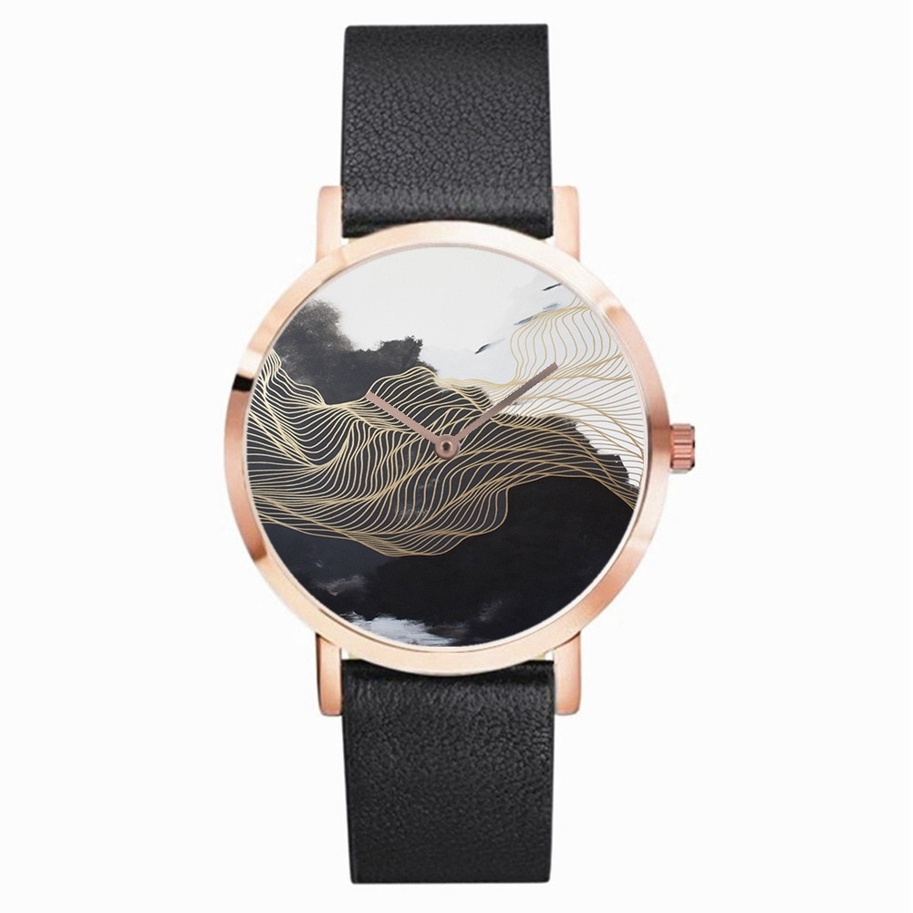 Ceas dama, Geneva CS1129, curea piele, cadran negru/alb