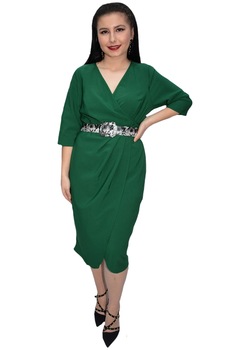 Rochie office Casia cambrata si decolteu in V,D&J Exclussive, Verde Rochie office Casia cambrata si decolteu in V,D&J Exclussive, Verde