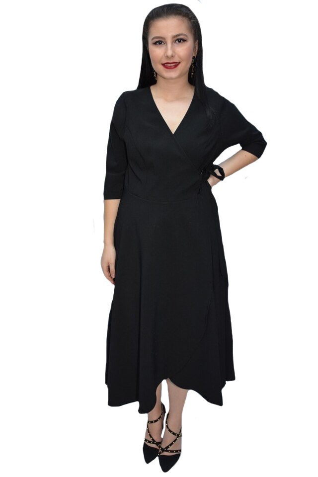 Rochie rafinata Eda,croi clos si decolteu in V,D&J Exclussive, negru, Negru
