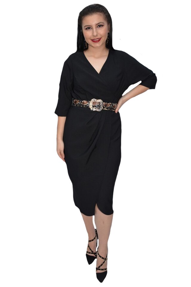 Rochie office Casia cambrata si decolteu in V,D&J Exclussive, Negru