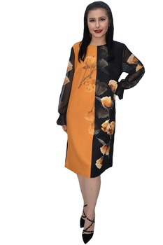 Rochie de ocazie Rebeca,imprimeu cu trandafiri,D&J Exclussive, Galben/Negru Rochie de ocazie Rebeca,imprimeu cu trandafiri,D&J Exclussive, Galben/Negru