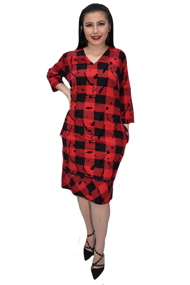 Rochie office Liena,model painted,D&J Exclussive, negru-rosu