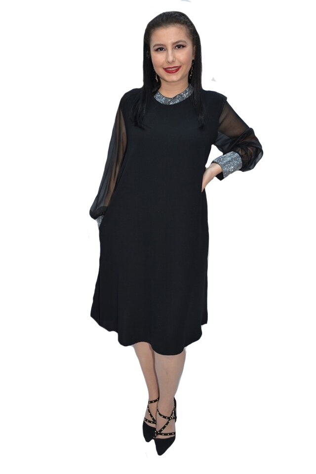 Rochie eleganta Bella cu aplicatii de strasuri,D&J Exclussive, Negru