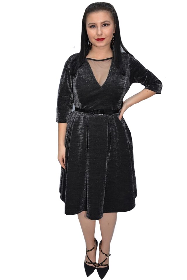 Rochie eleganta Tava,cu sclipici,D&J Exclussive, Negru-Argintiu