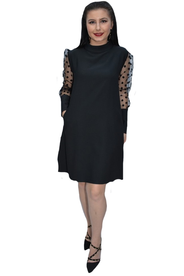 Rochie Brihana cu maneca bufanta si manseta cu nasturi,D&J Exclussive, Negru